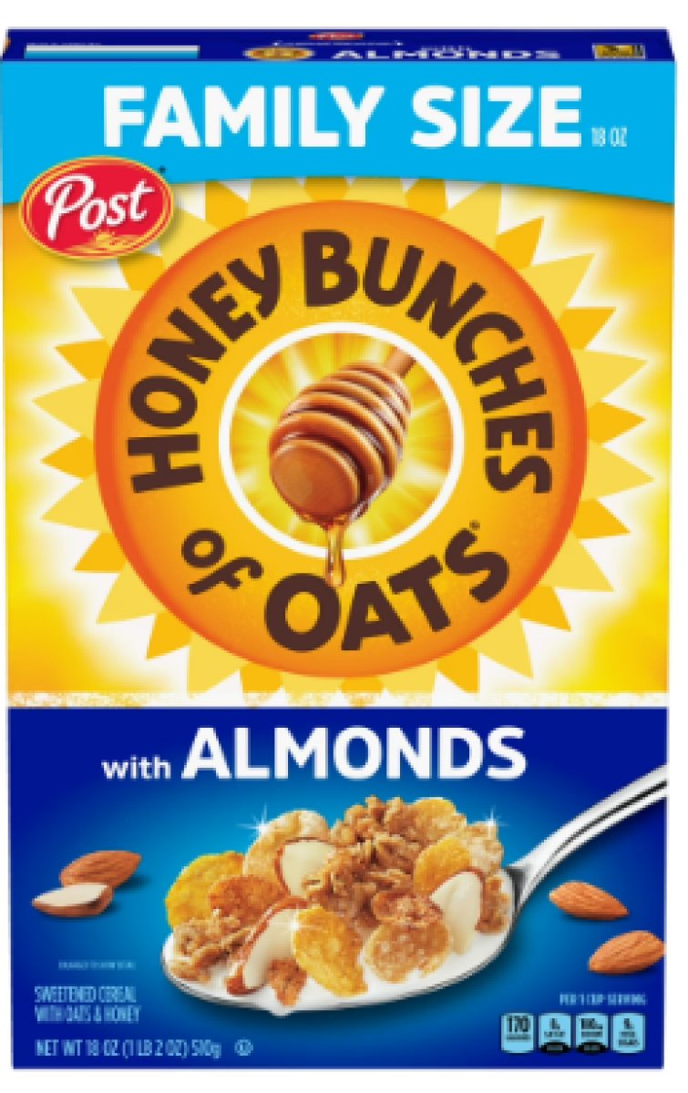 Post Honey Bunches of Oats Breakfast Cereal with Almonds, Family Size Crunchy Cereal, 18 oz Box