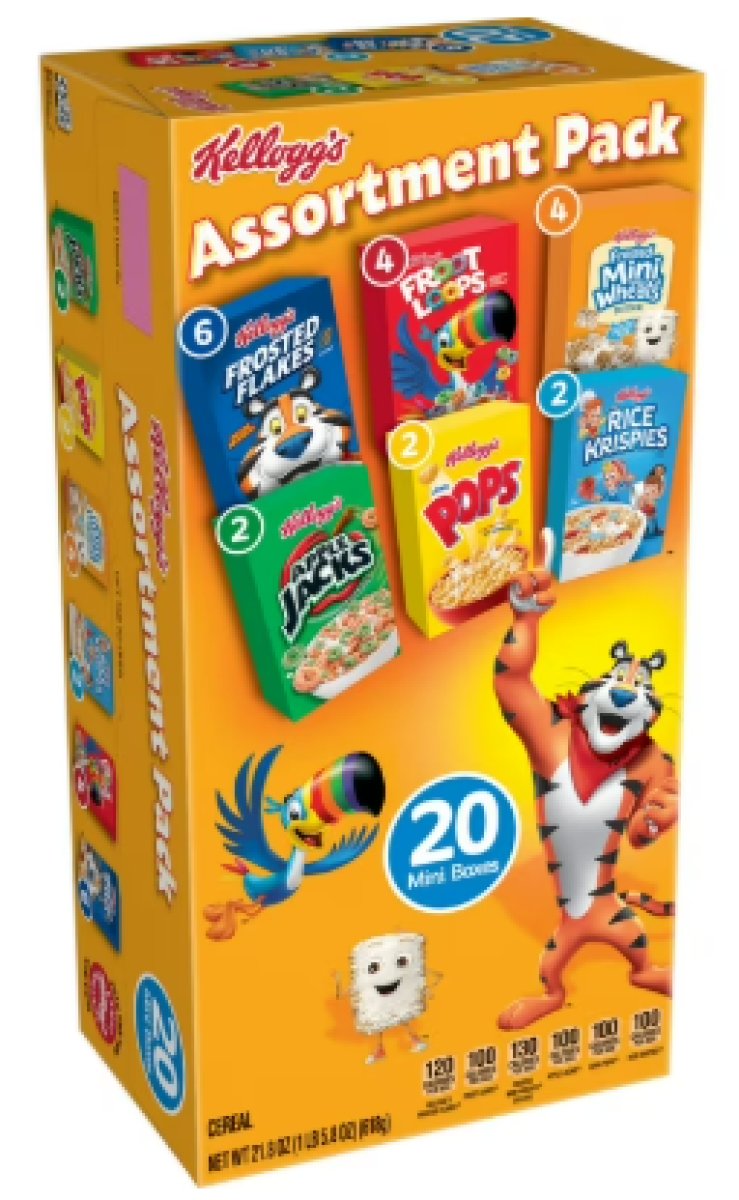 Kellogg's Breakfast Cereal with Assorted Pack, Single-Serve Cereal on the Go, Kids' Snacks, Variety Pack, 21.8 oz Box (20 Boxes)