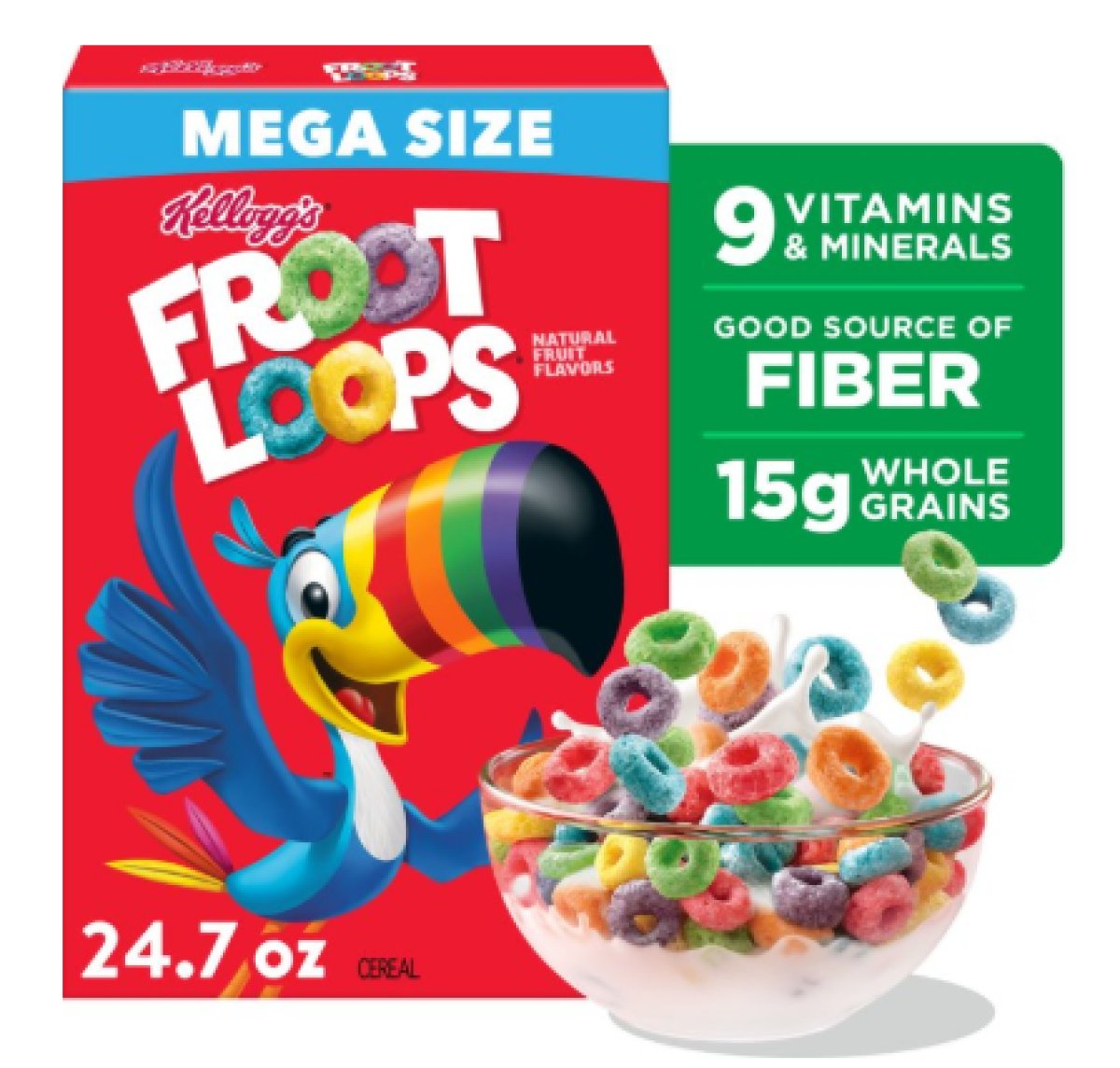 Kellogg's Froot Loops Breakfast Cereal, Children's Cereal, Family Breakfast, Mega Size, Original, 24.7 oz Box (1 Box)