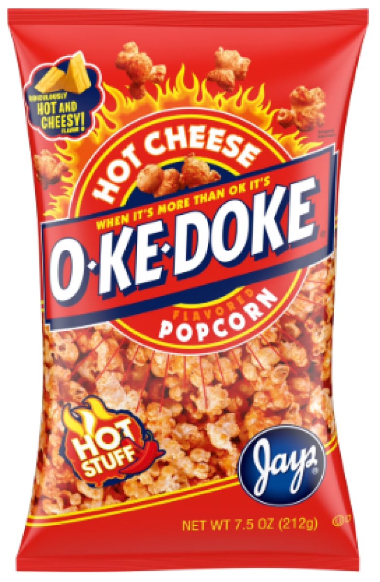 O-Ke-Doke Popcorn, Hot Stuffed Cheese Popcorn, 7.5 oz Bag