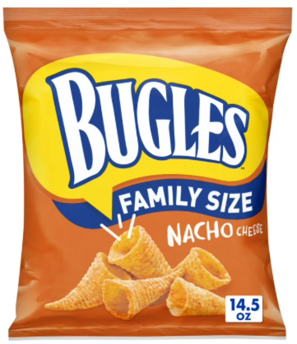 Bugles Crispy Corn Snacks with Nacho Cheese, Family Size Snack Bag, Salty Snack, 14.5 oz