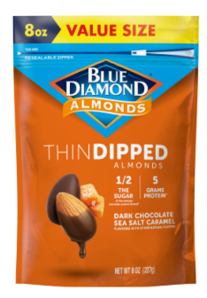 Blue Diamond Almonds, Fine Dark Chocolate Coated in Sea Salt, Caramel and Almonds, Value Size for Guilt-Free Snacking, No Artificial Colors or Flavors, 8 oz.
