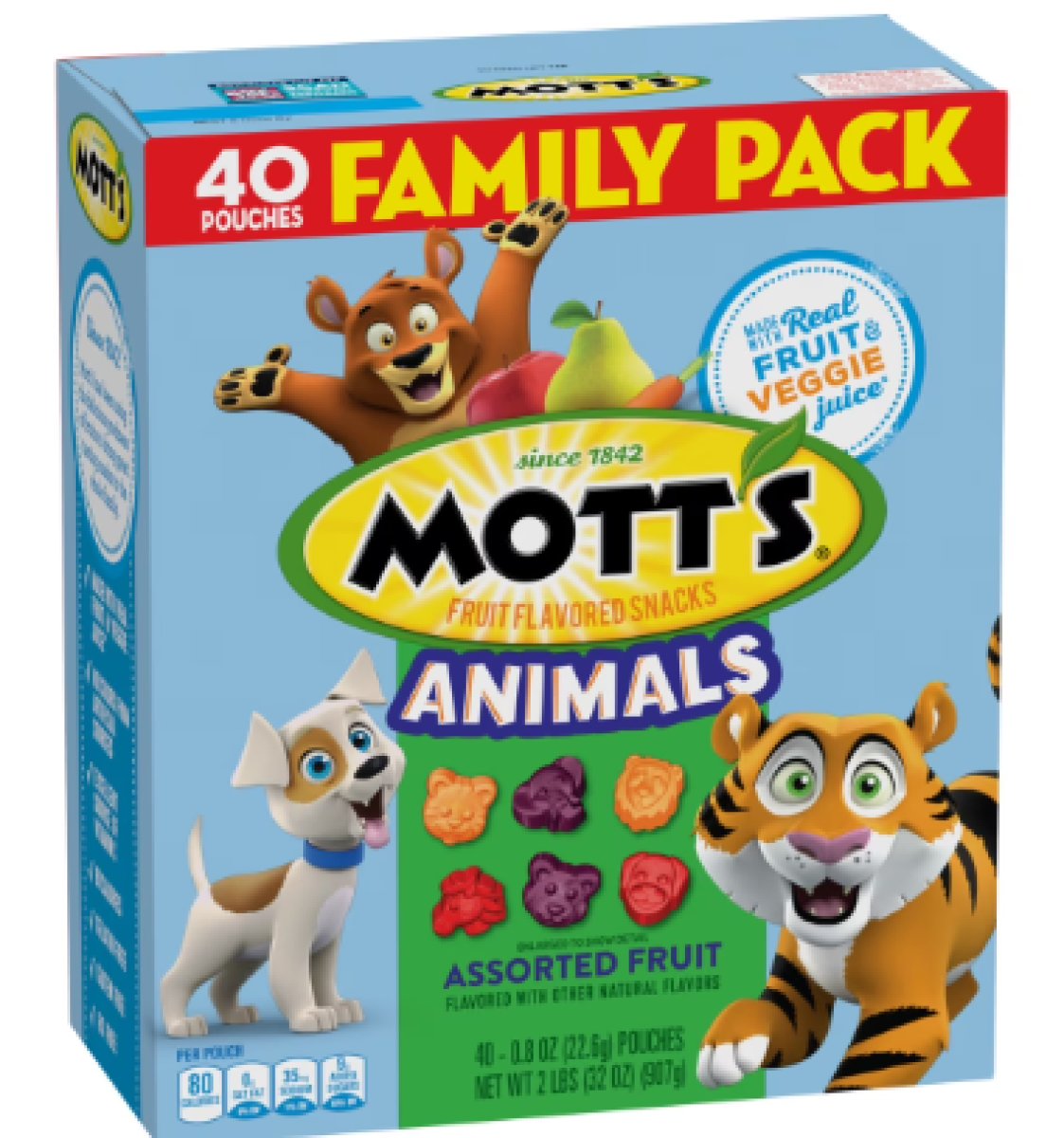 Mott's Fruit Flavored Snacks, Assorted Animal Fruits, Sock Fillers, 40 Count, 32 oz