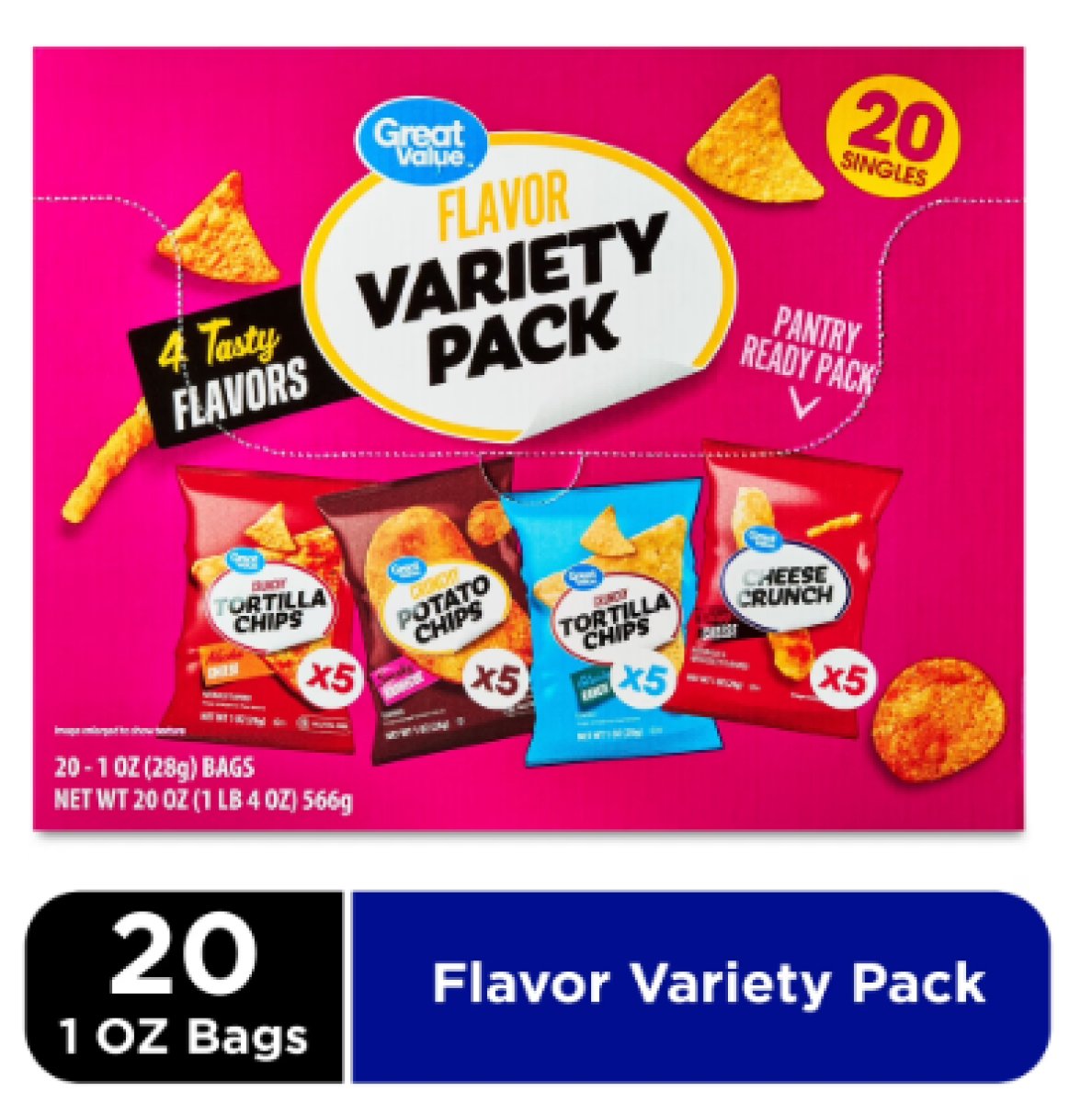 Great Value Tasty Chip Variety Pack 1 oz, 20 Count