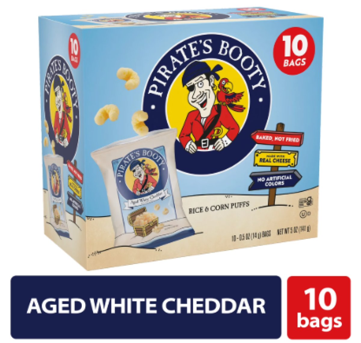 Pirate's Booty Multipack of Kids' Puffed Snacks with Aged White Cheddar Cheese, Gluten Free, 0.5 oz (10 Count)