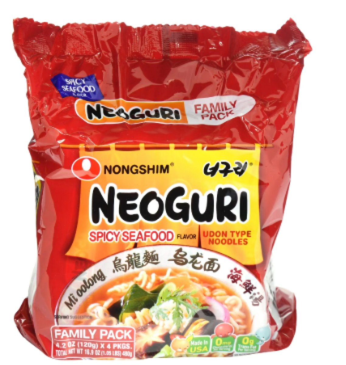 Nongshim Neoguri Ramyun Ramen Noodle Soup Pack with Spicy Seafood 4.2 Oz X 4 Units, See Item for Allergens