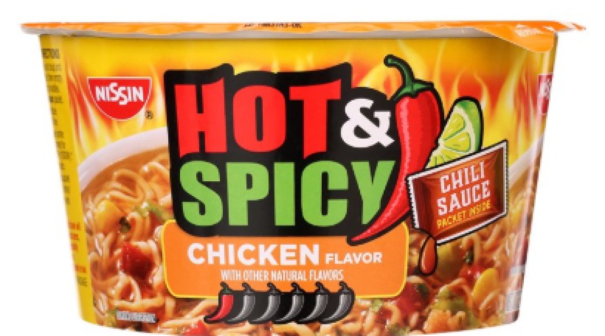 Nissin Foods Spicy & Hot Ramen Noodle Soup, Chicken Flavor, 4.55 oz Bowl, Shelf Stable