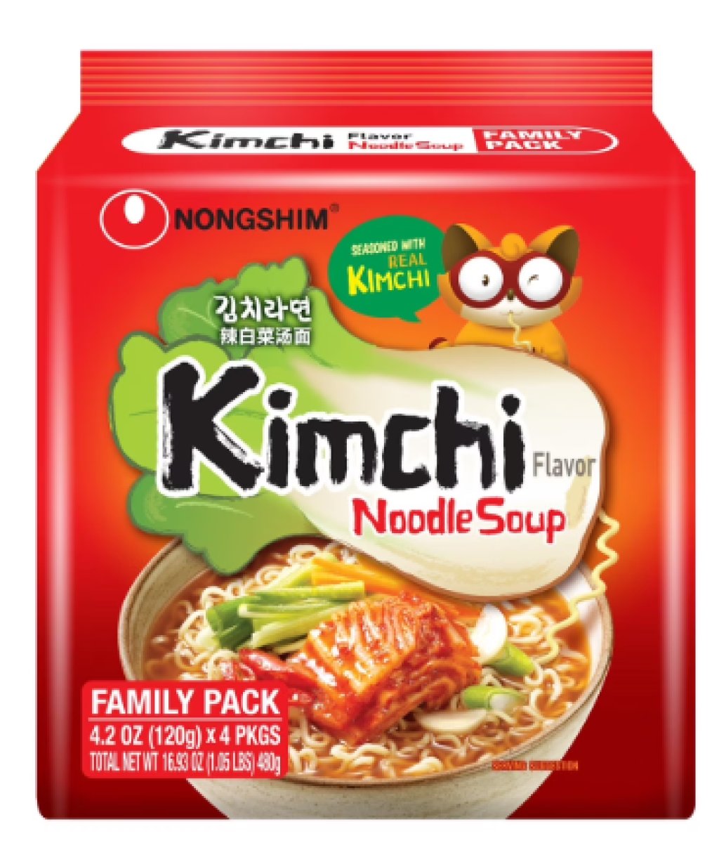 Nongshim Kimchi Spicy Red Chili Ramen Noodle Soup Pack 4.2 oz x 4 Units, Store Stable