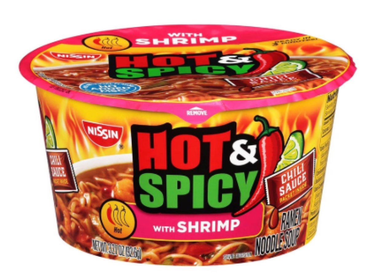 Nissin Foods Spicy & Hot Ramen Noodle Soup, Shrimp Flavor, 3.27 oz Bowl, Shelf Stable