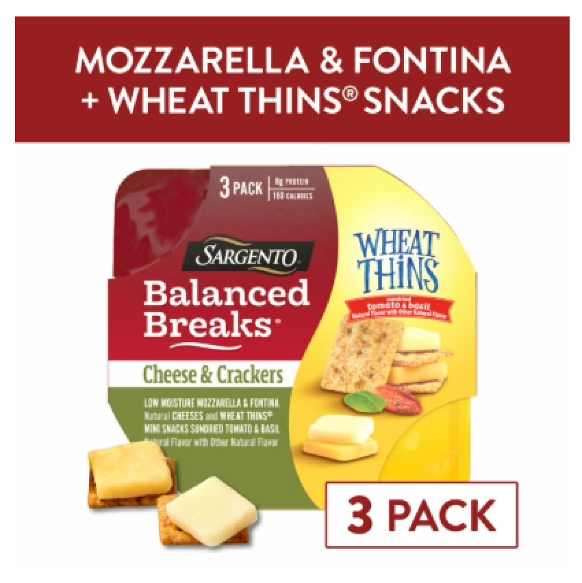 Sargento Balanced Breaks Mozzarella and Fontina Cheese, Wheat Thinning, Sun-Dried Tomato Basil