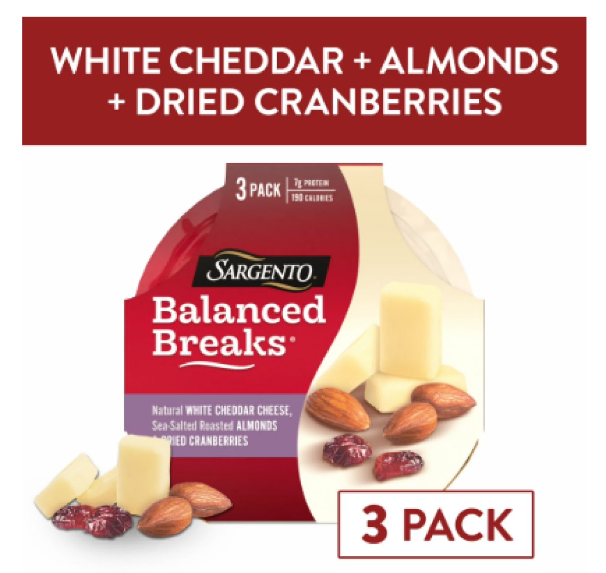 Sargento Balanced Breaks Snacks White Cheddar Cheese, Toasted Almonds, Dried Cranberries