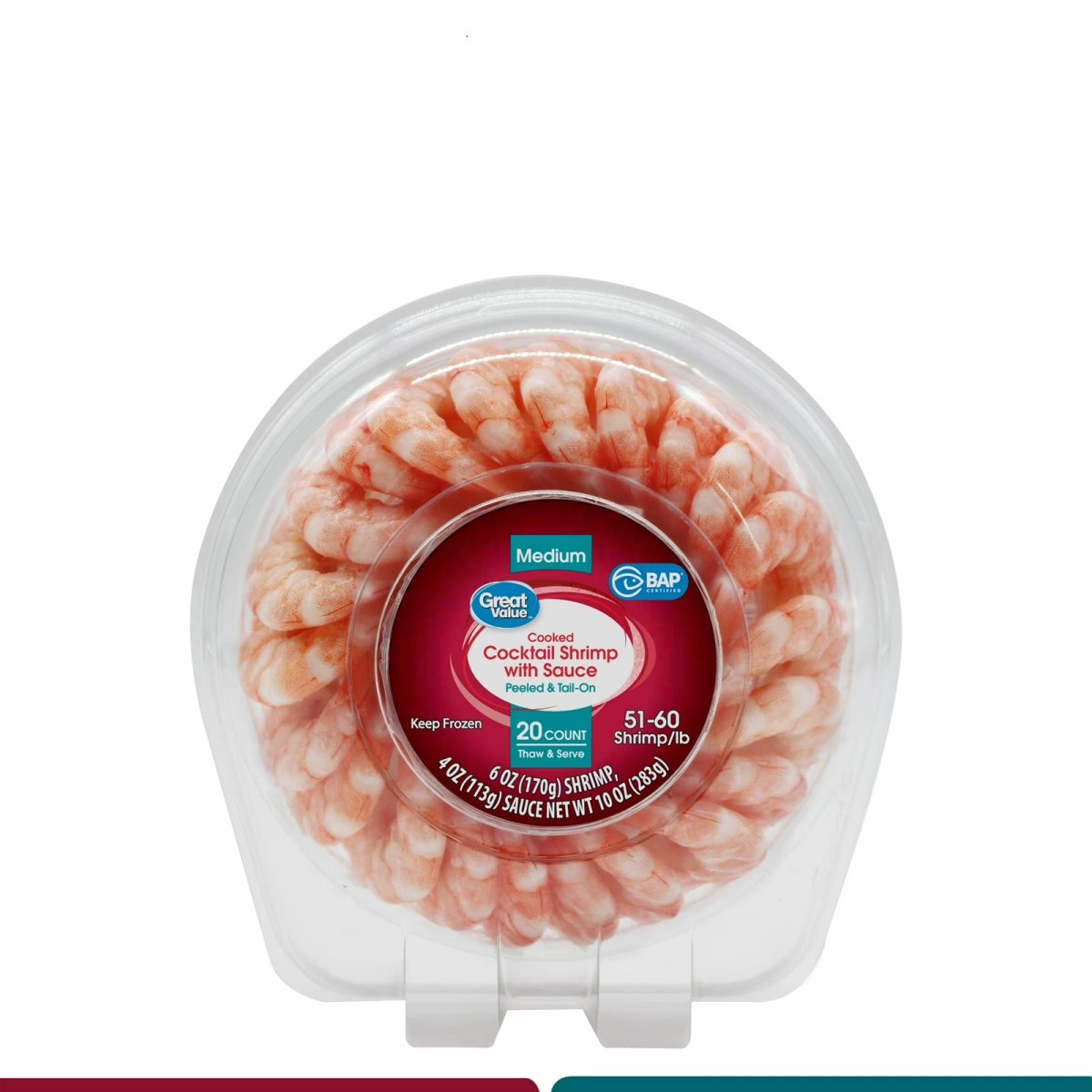 Great Value Cooked Medium Shrimp Cocktail Ring with Sauce, 10 oz Tray, Frozen