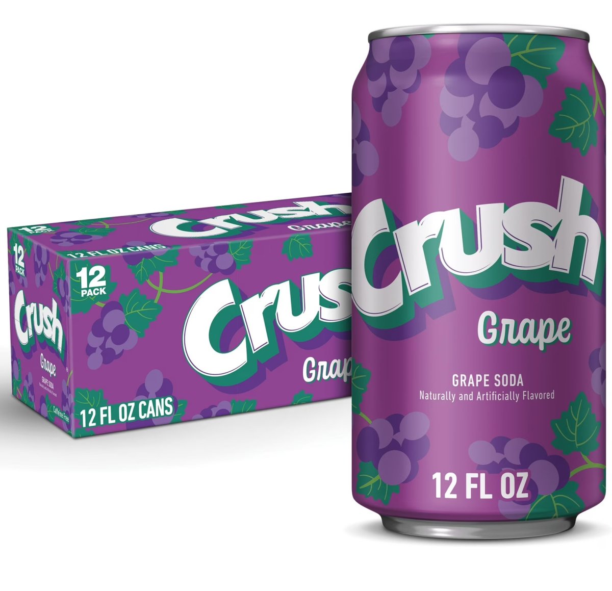 Crush Caffeine-Free Grape Soda, 12 fl oz, 12-Pack of Cans