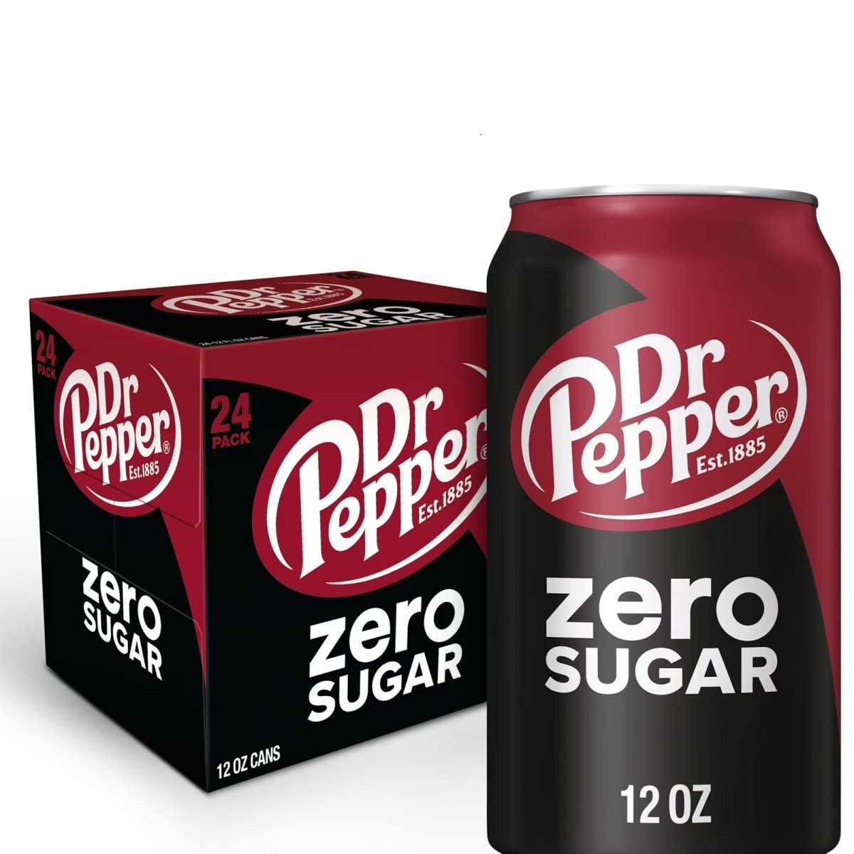Dr Pepper Zero Sugar Soda 12 fl oz, 24-Can Pack