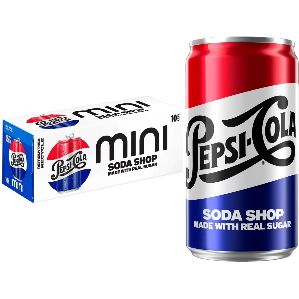 Pepsi Cola Real Sugar Soft Drink, 7.5 fl.oz 10-Pack Mini Cans