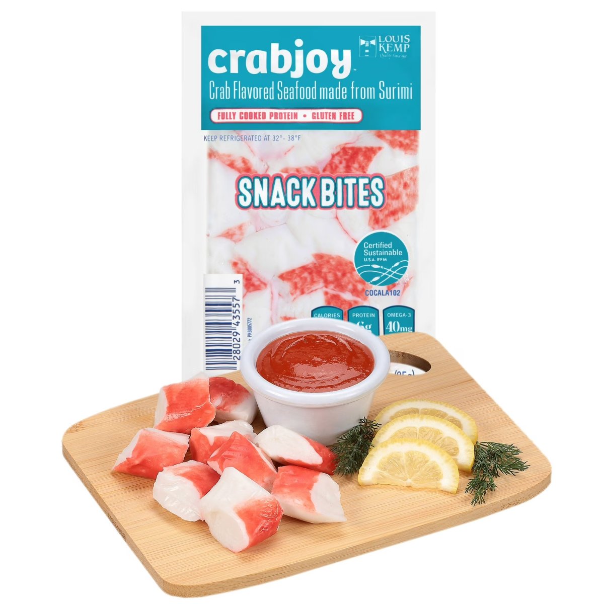 Louis Kemp Crabjoy Crab Flavored Seafood Snack Bites, Gluten-Free, 6g Protein, 3 oz Pouch