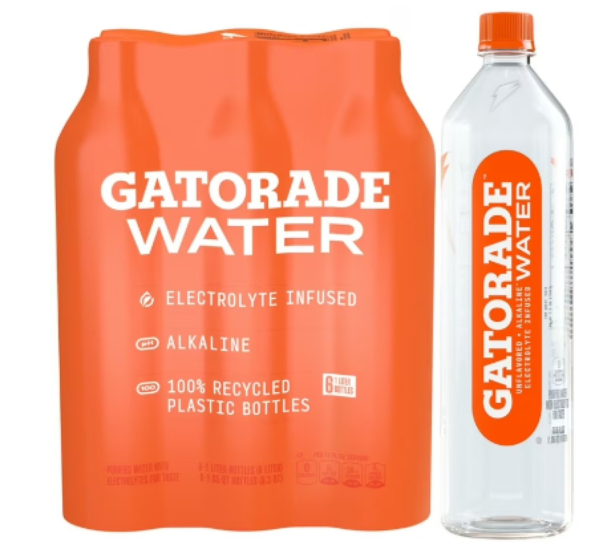 Gatorade Unflavored Purified Water, 1 Liter Bottles, 6 Pack