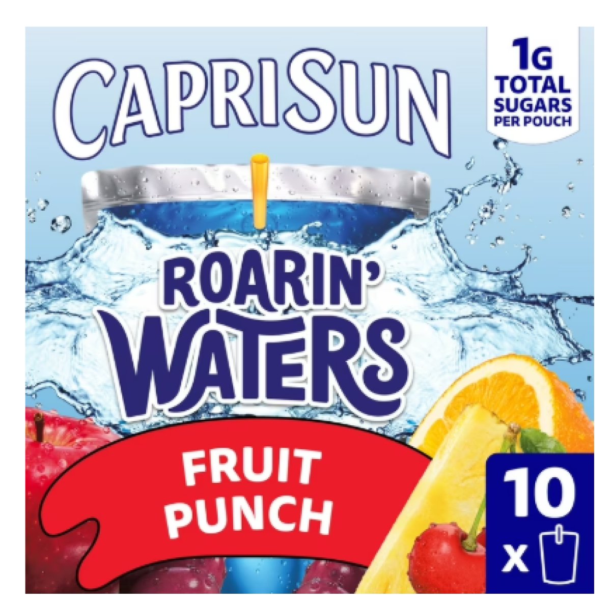 Capri Sun Roarin' Waters Fruit Punch Flavored Water Drink with Other Natural Flavor, 10-Count Box, 6 fl oz Drink Pouches