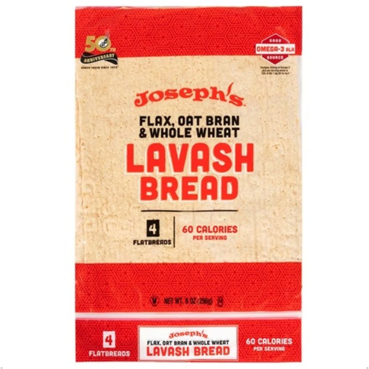 Joseph's Low Net Carb Flax Lavash Bread, 1 pack, 4 Count, 9oz Shelf Stable