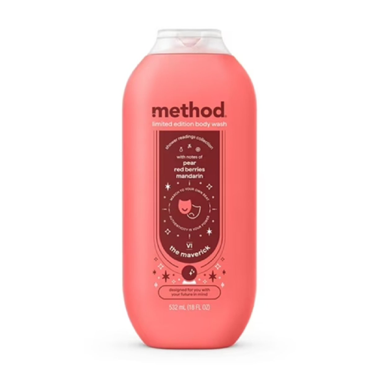 Method Limited Edition Maverick Shower Readings Body Wash, 18 oz Bottle, with Notes of Pear, Red Berries and Mandarin