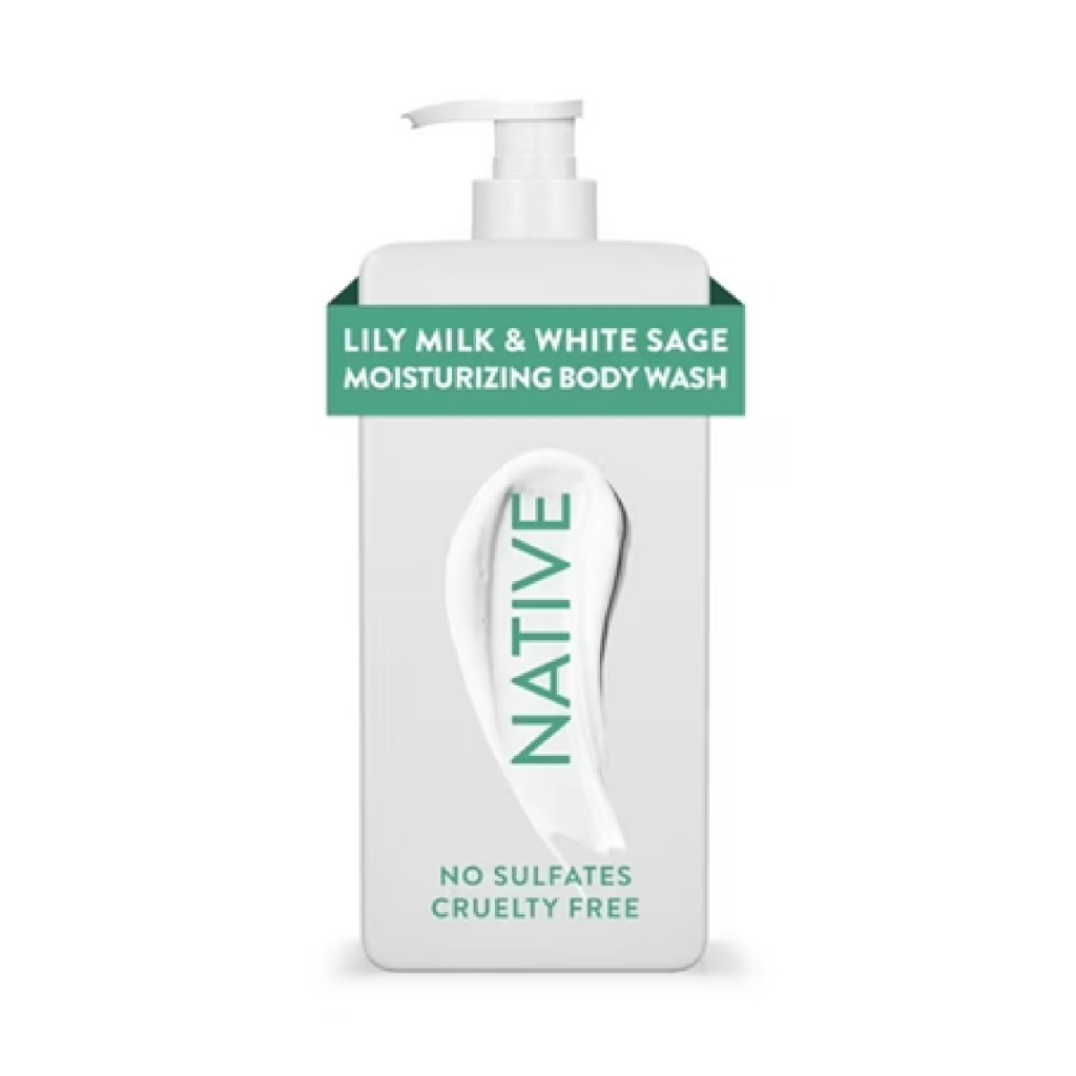 NATIVE Moisturizing Body Wash with Lily Milk and White Sage, 18 Oz
