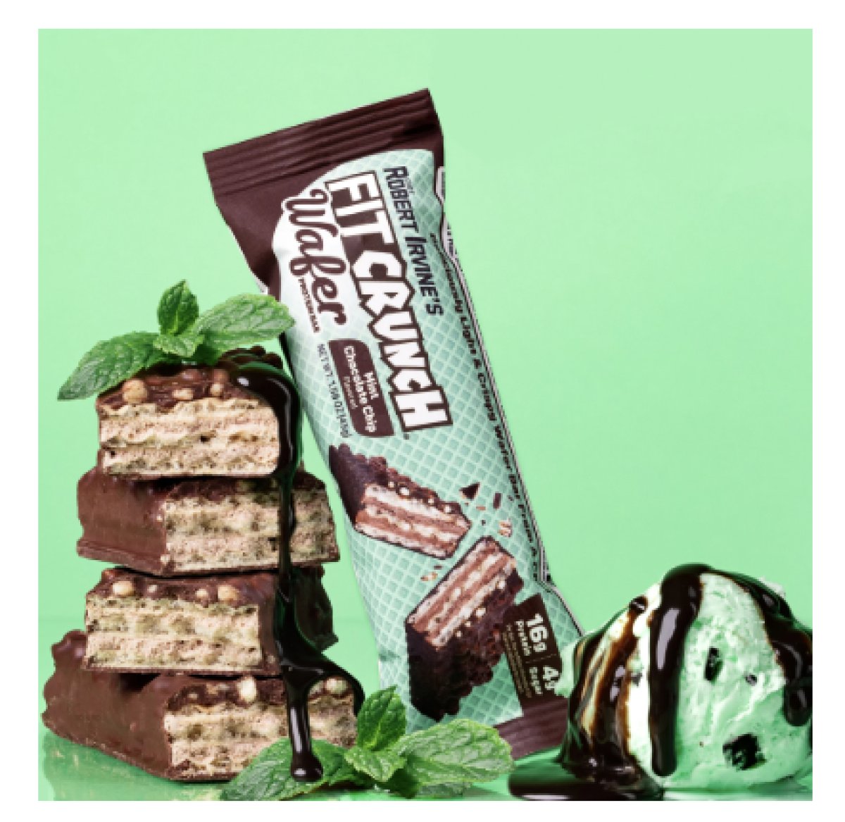 FITCRUNCH Wafer Protein Bar with Chocolate Chips and Mint 16g, 4 Units