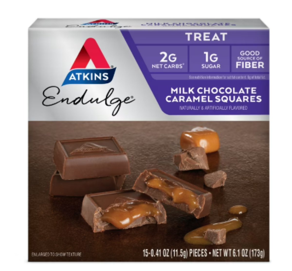 tkins Endulge Milk Chocolate Caramel Squares, Low Carb Snacks, Low Sugar Treat, 15 Units