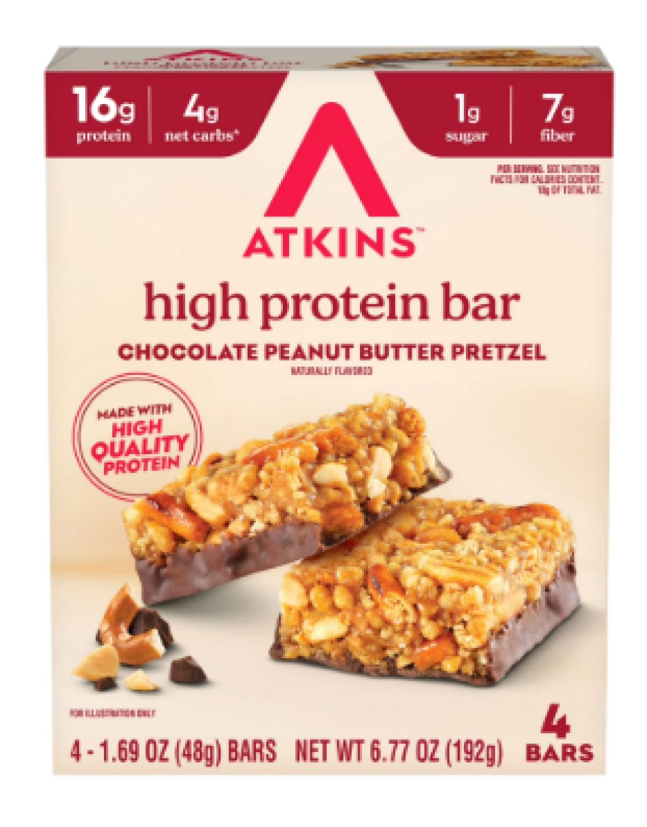 Atkins High Protein Bars, Peanut Butter and Chocolate Flavored Pretzel, 16g of Protein, 4 Units