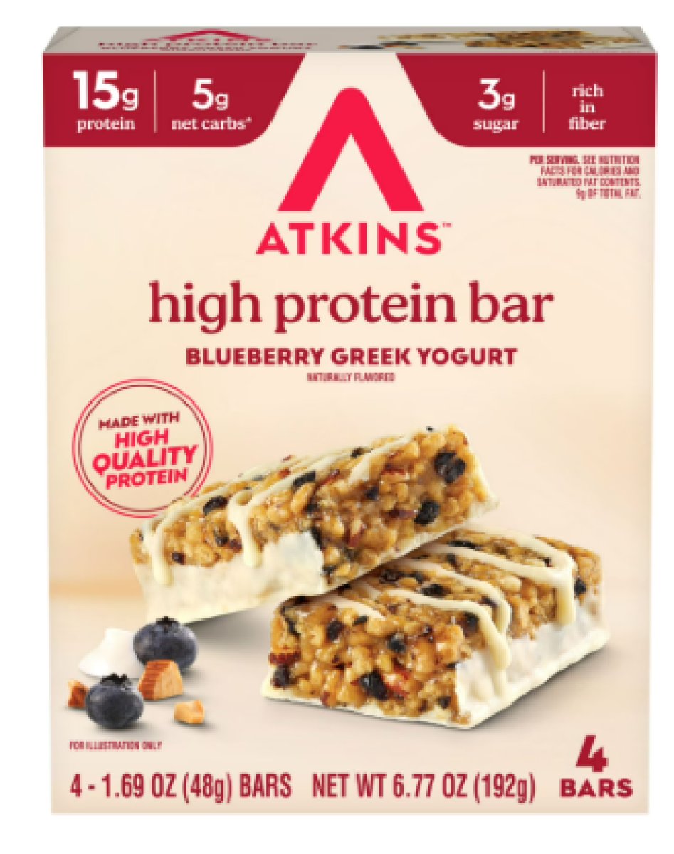 Atkins High Protein Bars, Blueberry Greek Yogurt Flavor, 15g of Protein, 4 Units
