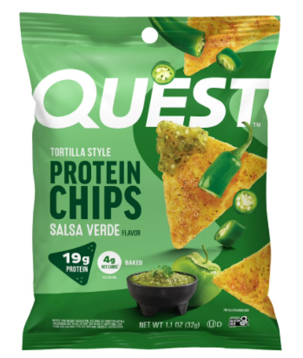 Quest Protein Tortilla Chips with Salsa Verde Flavor, High in Protein, Baked, Gluten Free, 1.1 oz Bag, Individual