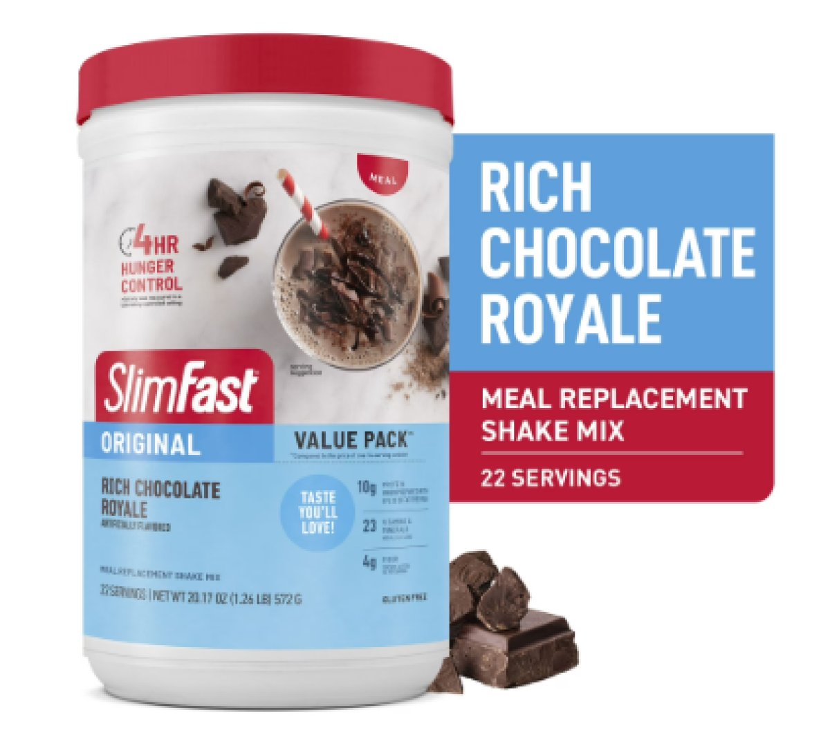 SlimFast Original Meal Replacement Shake Mix Rich Real Chocolate, 20.18 oz, 22 Servings