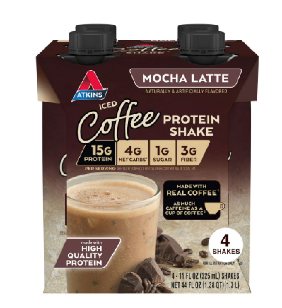 Atkins Mocha Latte Protein Shake, Keto Friendly, Gluten Free, 4 Units (Ready to Drink)