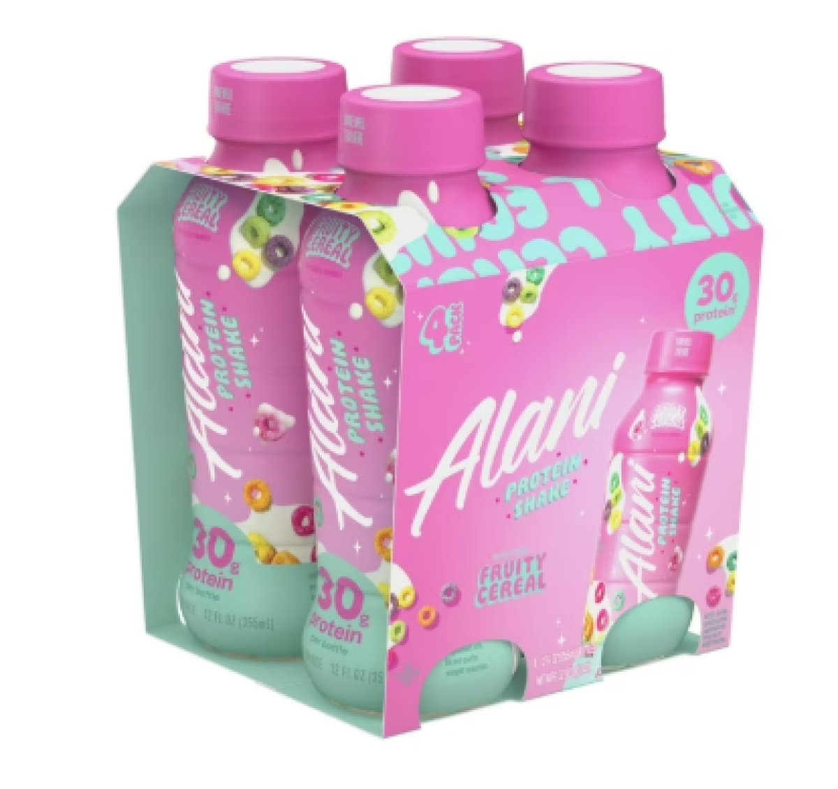 Alani Nu Fruity Cereal Protein Shake, 12 fl oz, 4 Pack, Bottles, 30g Protein, Gluten Free