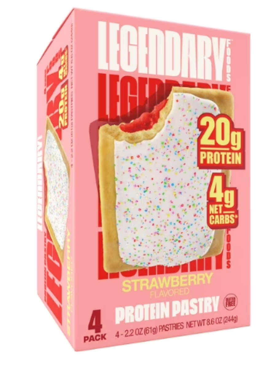 Legendary Foods Strawberry Protein Pastry, 2.2oz Gluten-Free Alternative Protein Bar, 4 Pack