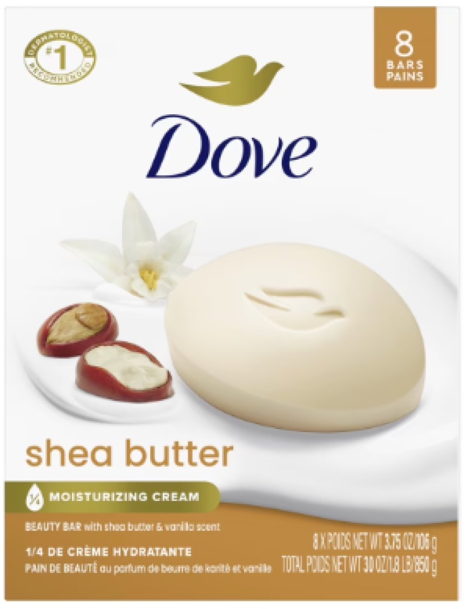 Dove Beauty Bar Women's Bath Soap with Shea Butter, 3.75 oz, 8 Bars