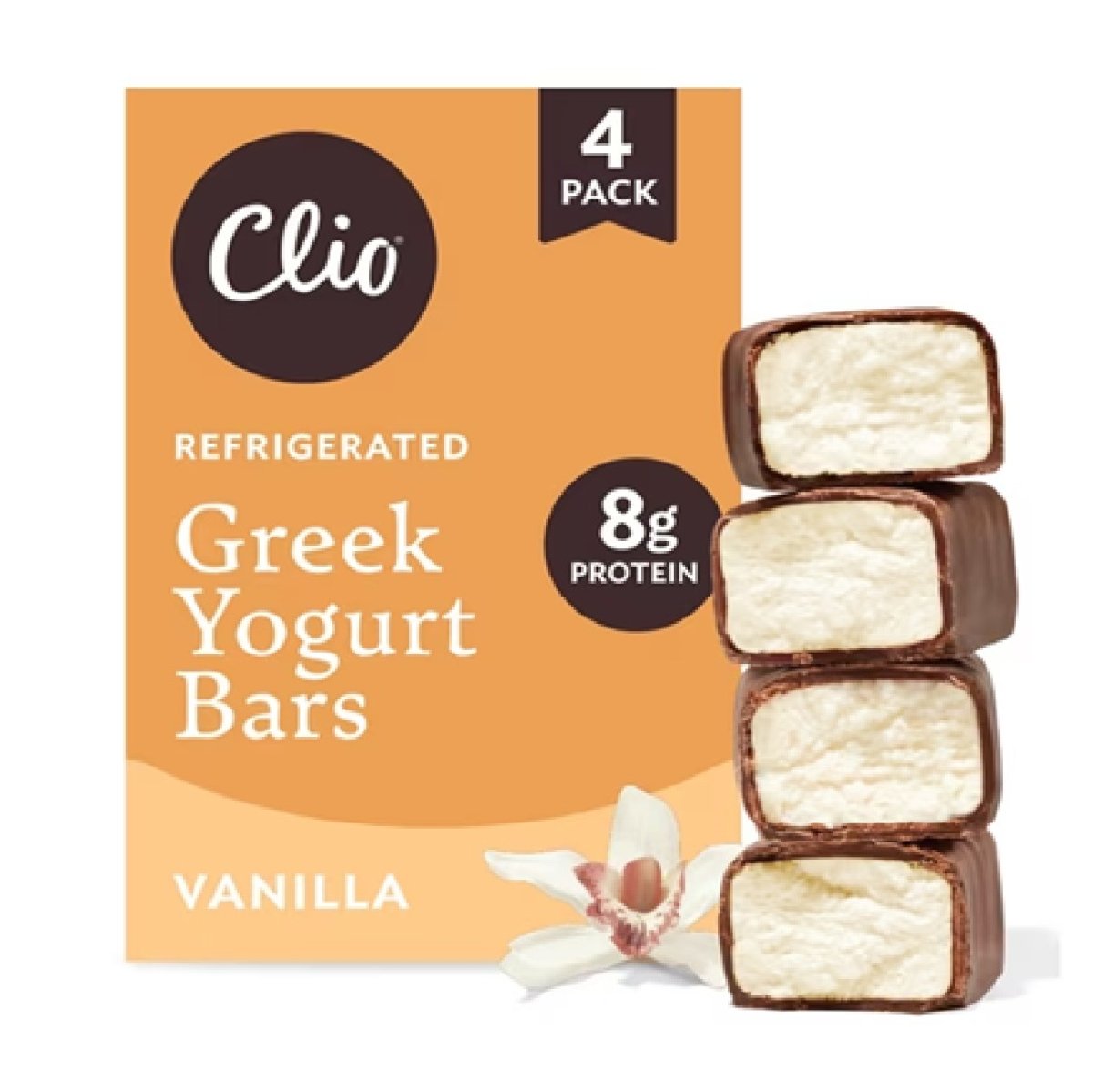 Clio Vanilla Greek Yogurt Bar with Chocolate Coating, 1.76 oz, 4 Units