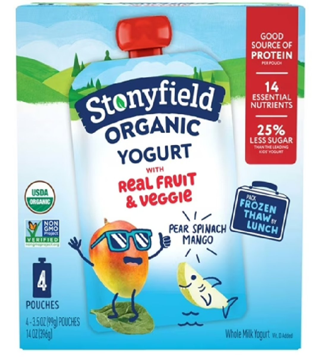 Stonyfield Organic Whole Milk Yogurt Pouches with Pear, Spinach & Mango 3.5 oz, 4 Count