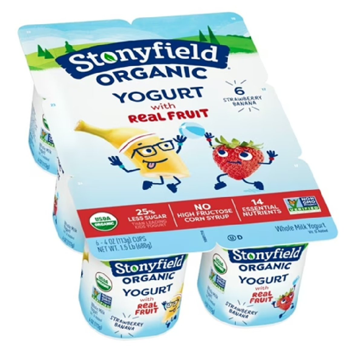 Stonyfield Organic Kids Whole Milk Yogurt Cups, Strawberry Banana, 4 oz., 6 Count
