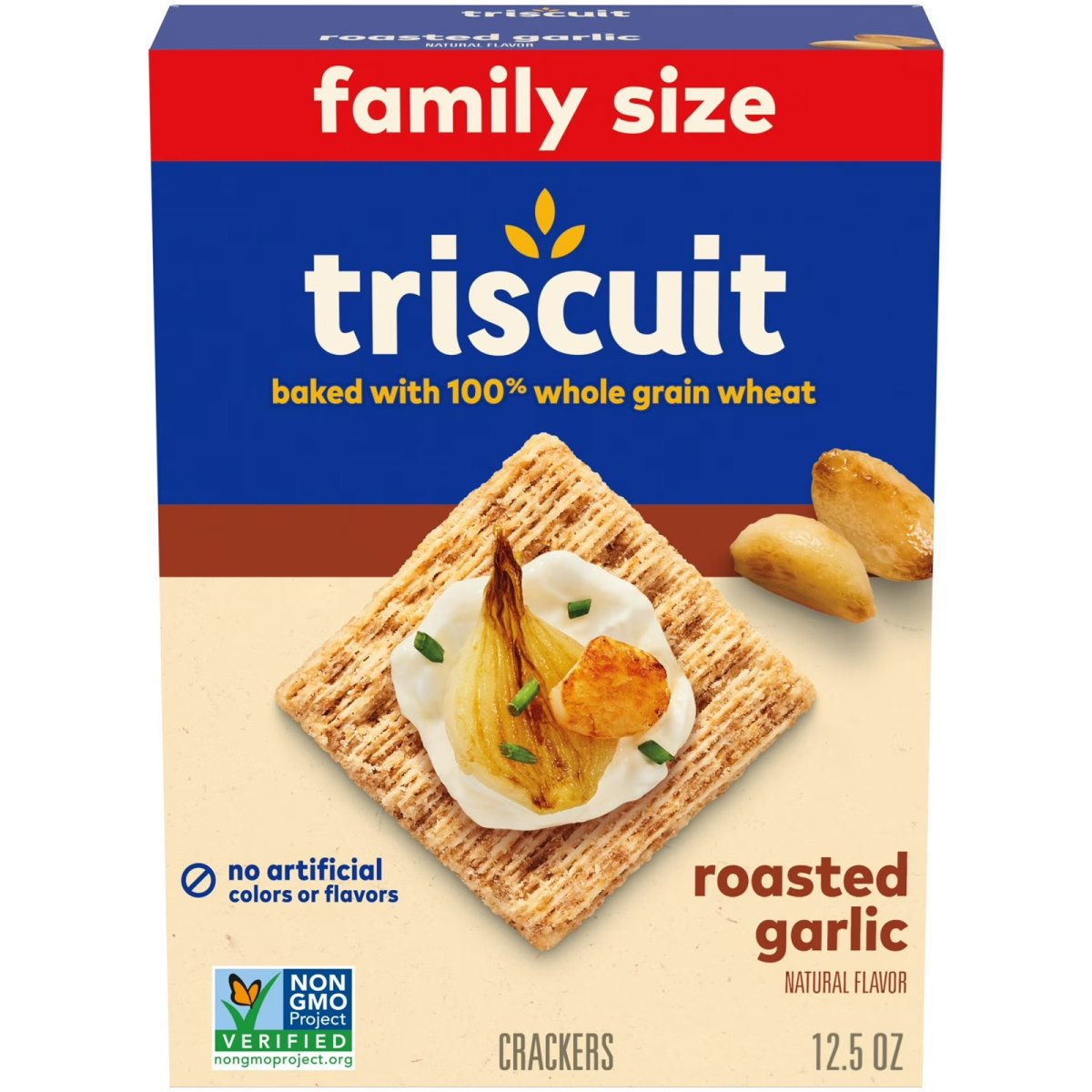 Triscuit Roasted Garlic Whole Grain Wheat Crackers, Snack Crackers, Family Size, 12.5 oz