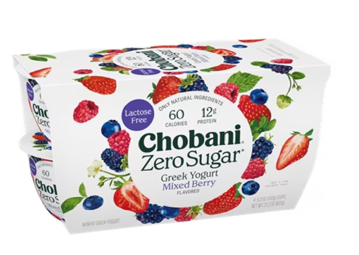 Chobani Zero Sugar Fat-Free Greek Yogurt Berry Mix 5.3 oz Cup, 4 Pack