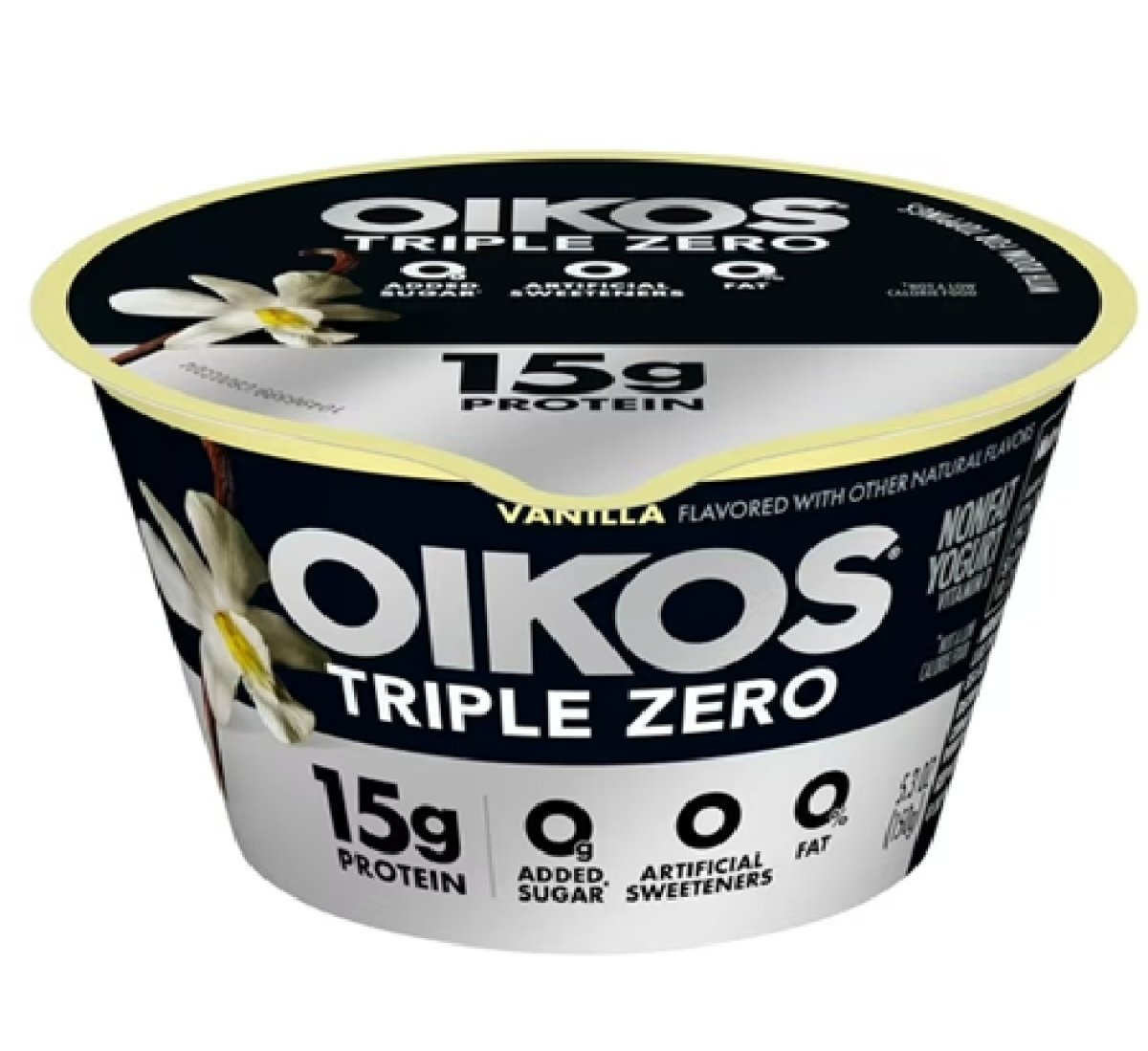 Oikos Triple Zero 15g Protein, 0g Added Sugar, Fat-Free Vanilla Greek Yogurt Cup, 5.3 oz