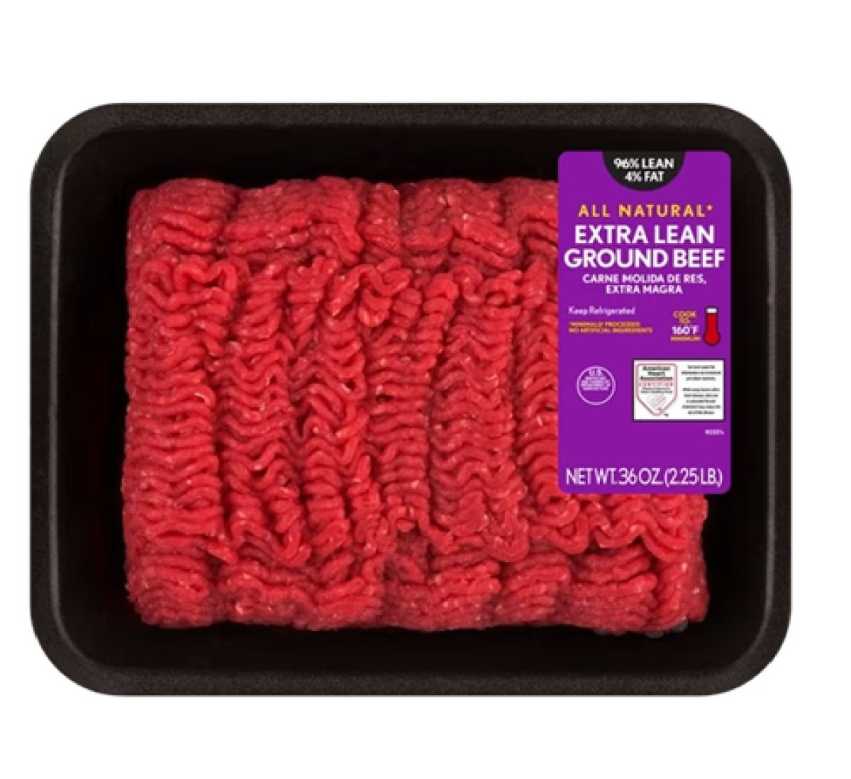Extra Lean Ground Beef 96% / 4% Fat, 2.25 lb Tray, Fresh, All Natural