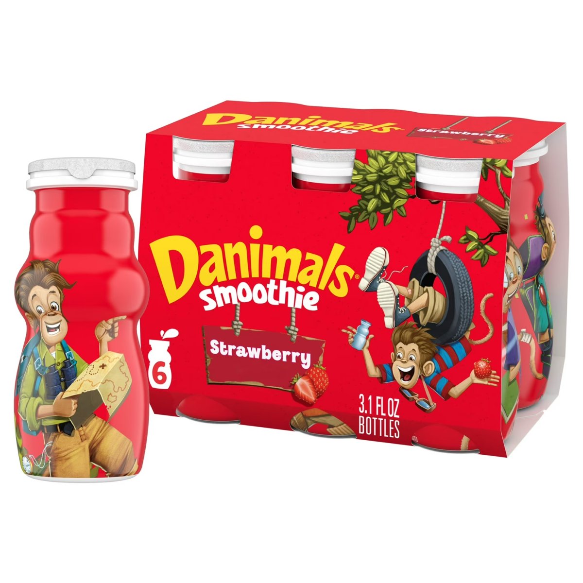 Danimals Smoothie Strawberry Dairy Drink Smoothie Bottles Multi-Pack, 3.1 oz, 6 Count