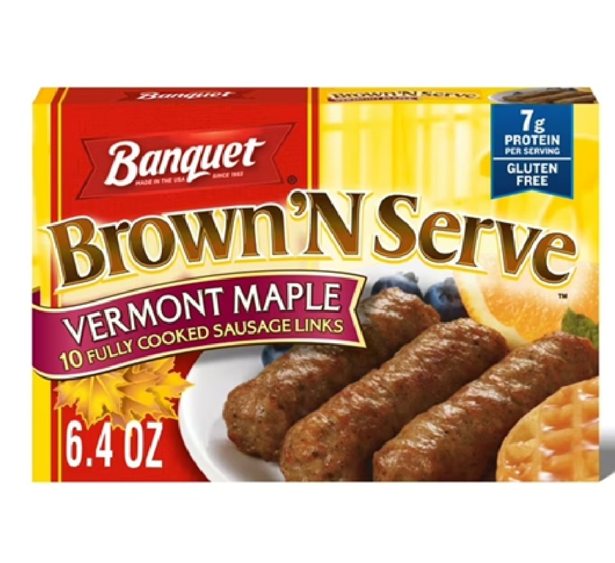 Banquet Brown'N Serve Maple Vermont Fully Cooked Sausage Links, Frozen Breakfast, 6.4 oz.