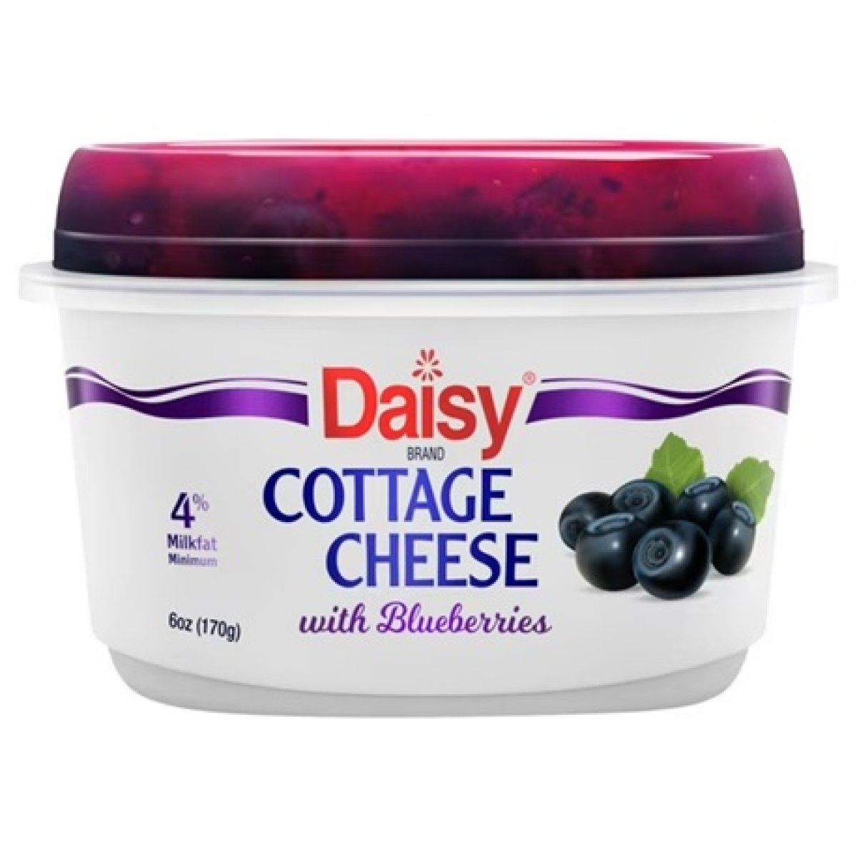 Daisy Cottage Cheese with Blueberry, 4% Milkfat, 6 oz Cup (Refrigerated) – 14g of Protein per Serving