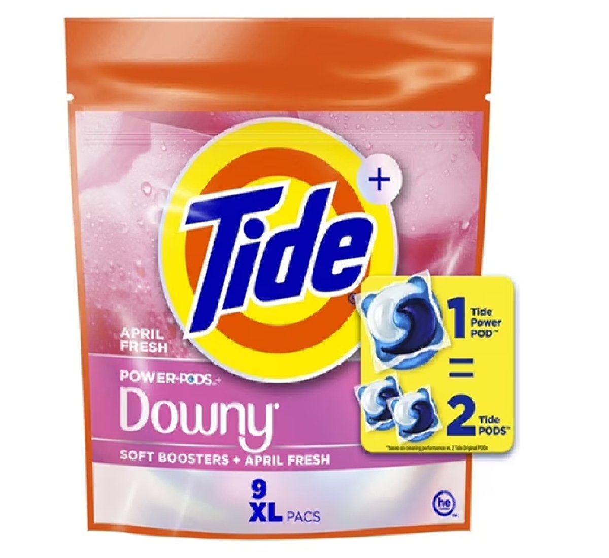 Tide Power PODS with Downy Soft Boosters Laundry Detergent Packets, Fresh April Scent, 9 Count