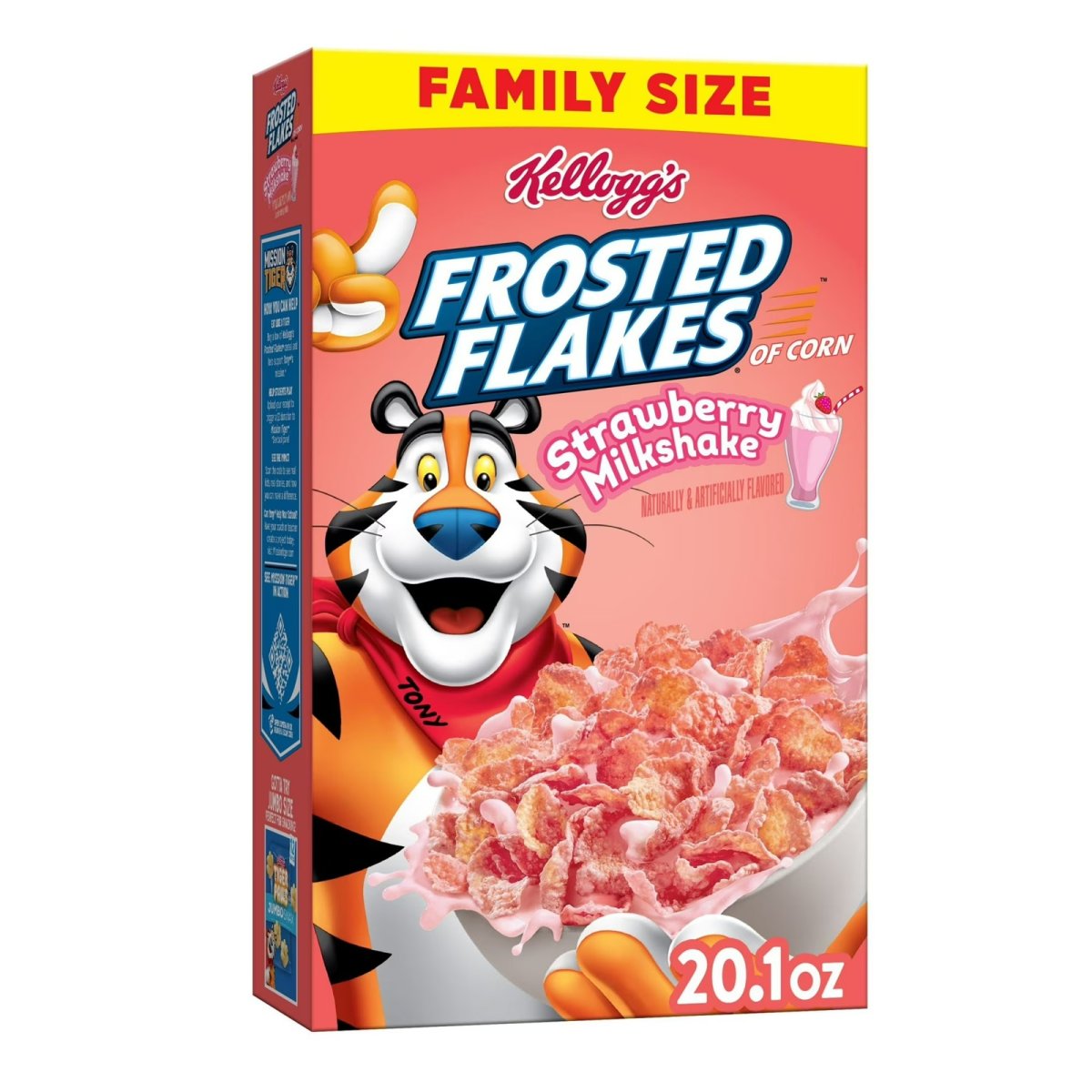 Kellogg's Frosted Flakes Breakfast Cereal, Children's Cereal, Family Breakfast, Family Size, Strawberry Shake, 20.1 oz Box (1 Box)