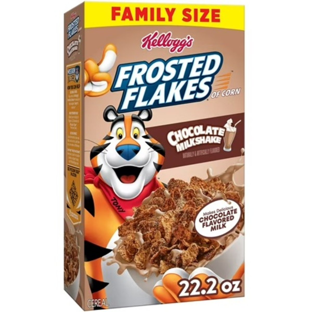 Kellogg's Frosted Flakes Breakfast Cereal, Children's Cereal, Family Breakfast, Family Size, Chocolate Milkshake, 22.2 oz Box (1 Box)