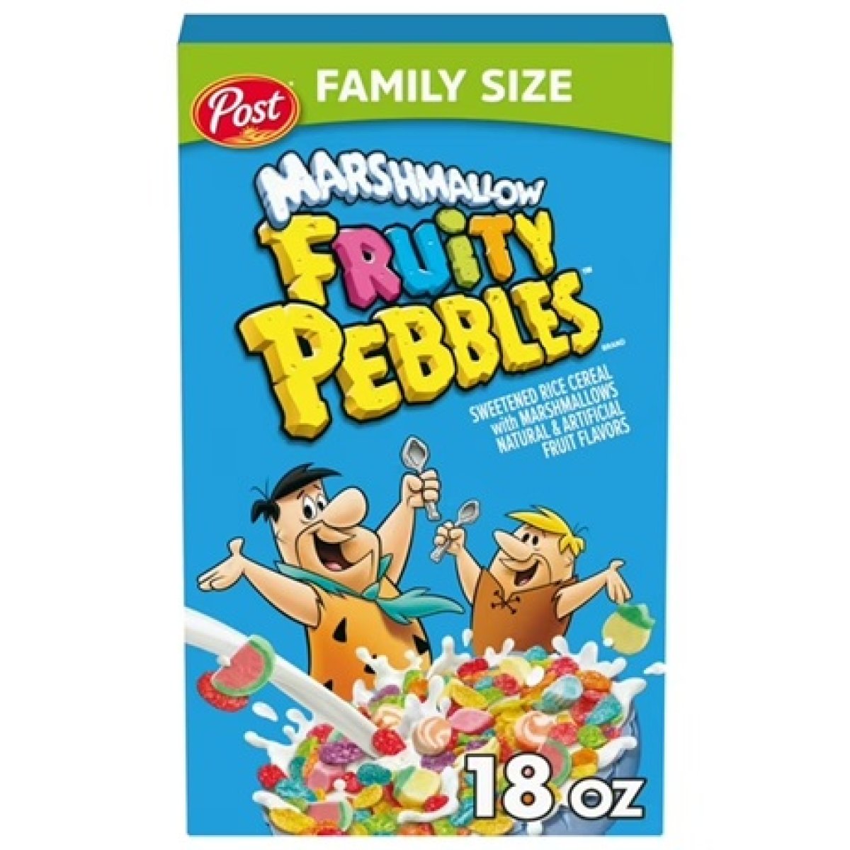PEBBLES Marshmallow Post Fruity Cereal, Fruity Cereal for Kids with Marshmallows, Crunchy 18 oz Box
