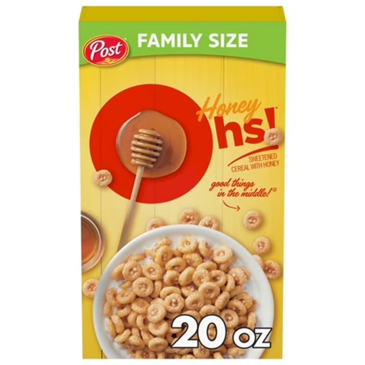 Honey Ohs! Family Size Cereal Sweetened Honey Cereal, 20 oz Crunchy Box
